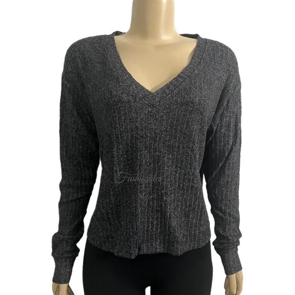 Victorias Secret Pink Supersoft Cozy Ribbed Thermal Cozy V-neck Pullover gray Xs - Picture 3 of 3